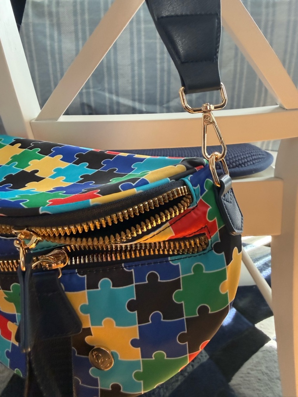 Colorful Autism Awareness Puzzle Print Crossbody Belt Bag - Picture 3 of 4